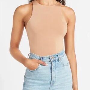 Sincerely Jules Double Layer High Neck Bodysuit Tan Size S